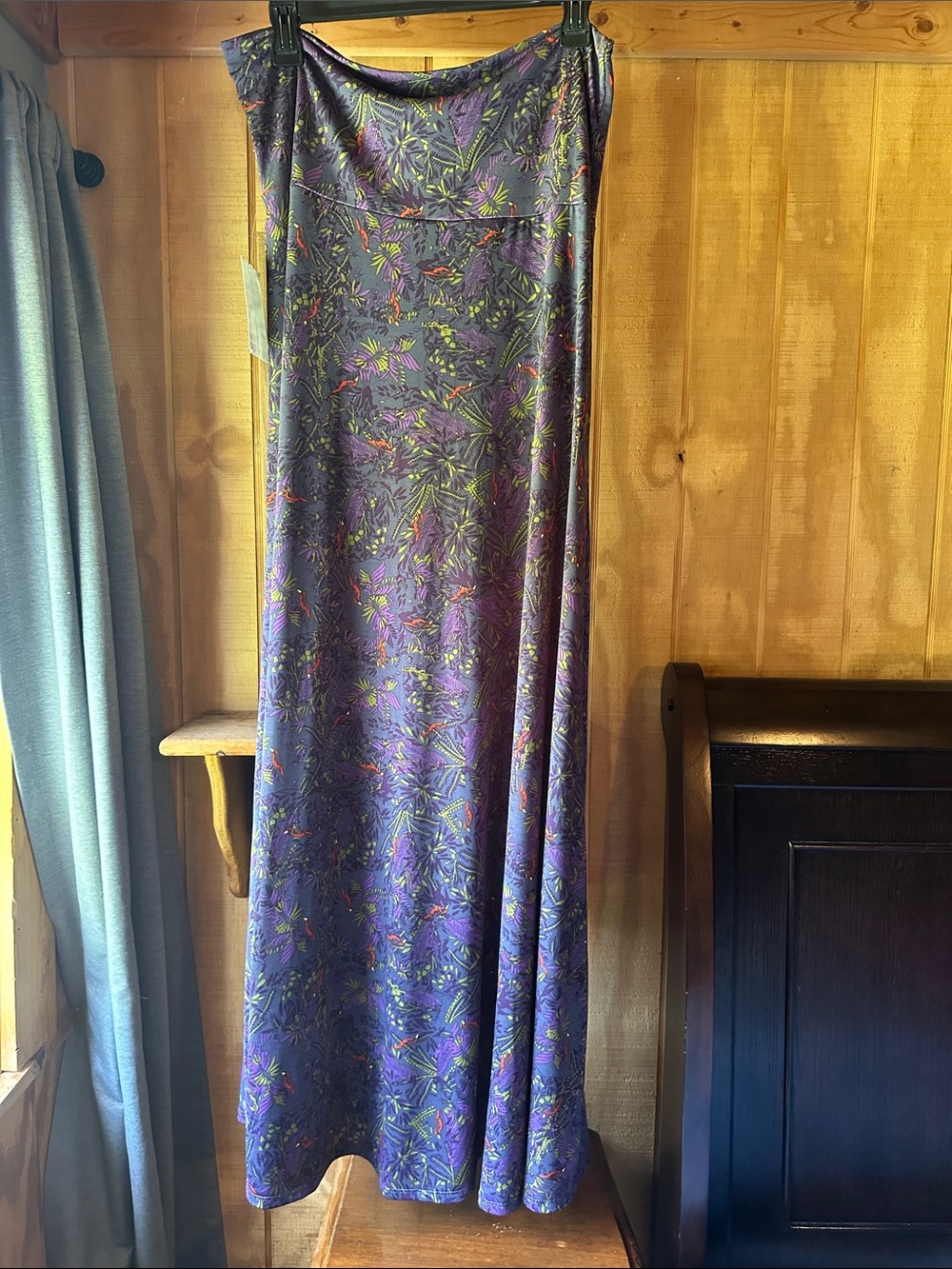 LuLaRoe Purple Floral Maxi Skirt with little Red birds 8261.5